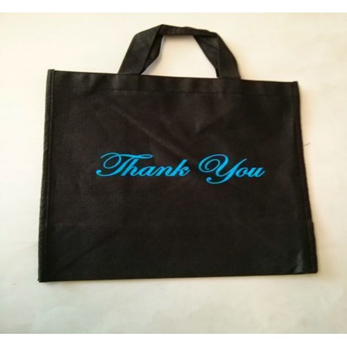 Non Woven Bag Black with Thank You 100ct Size:12x13x7 inch